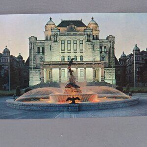 Vintage Postcard - Centennial Fountain Parliament Building Victoria Canada